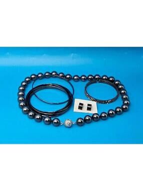 Elegant Black Black Tourmaline Necklace with Gun Metal Bracelets and Earrings